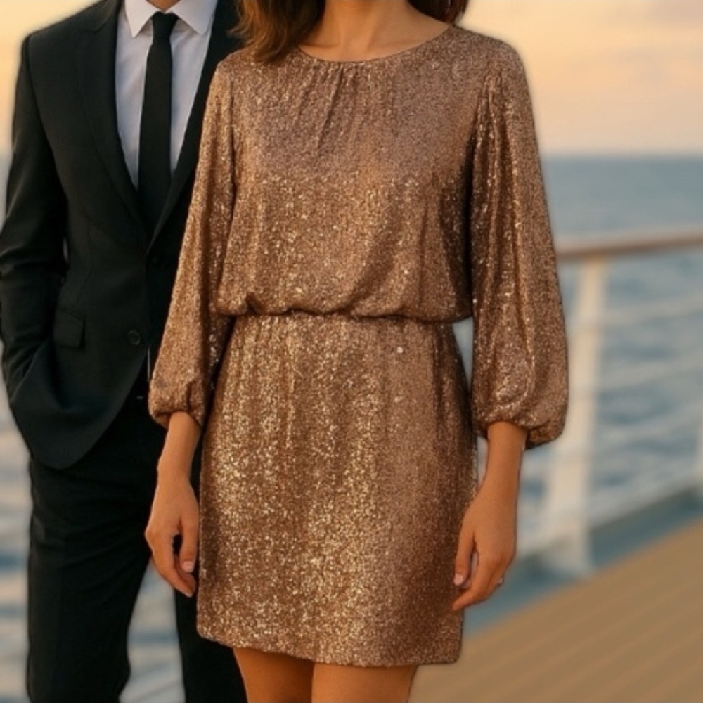 Vince Camuto Sparkling Sequin Mini Dress in Gold